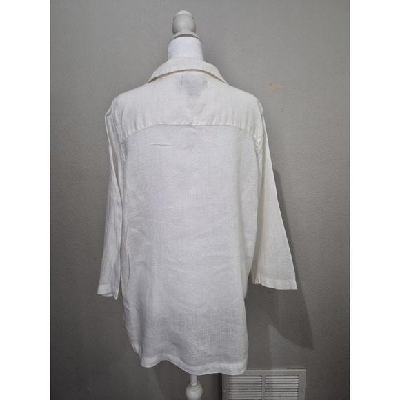 TAHARI White 100% Linen Tunic Blouse Shirt Sz L Popover Minimalist Coastal Beach - Picture 7 of 8
